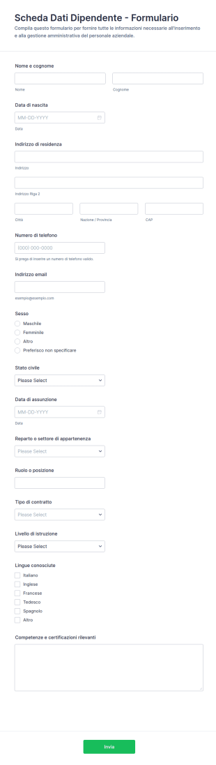 Scheda Dati Dipendente Formulario