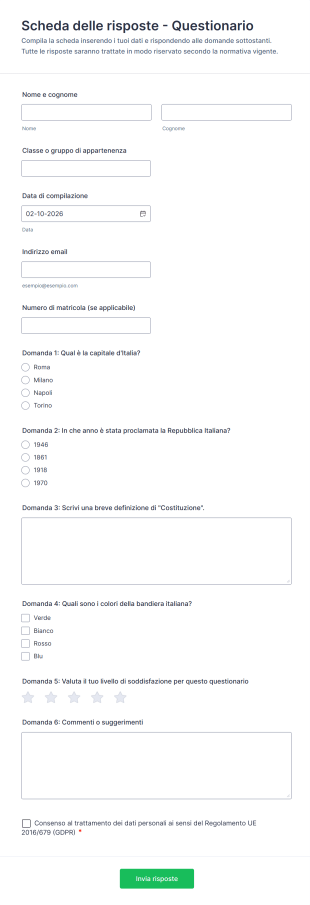 Scheda Delle Risposte Questionario