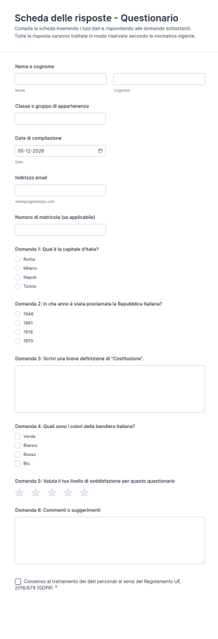 Scheda Delle Risposte Questionario