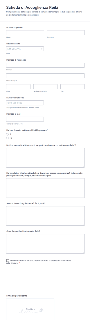 Scheda Di Accoglienza Reiki