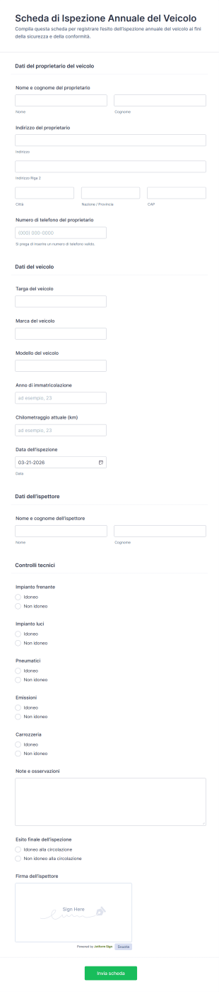 Scheda Di Ispezione Annuale Del Veicolo