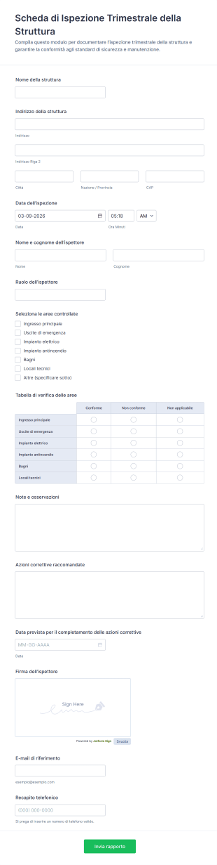 Scheda Di Ispezione Trimestrale Della Struttura