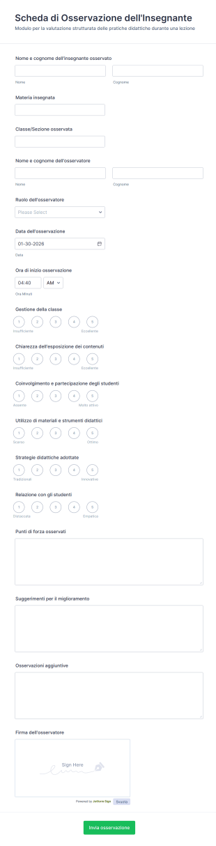 Scheda Di Osservazione Dell'Insegnante