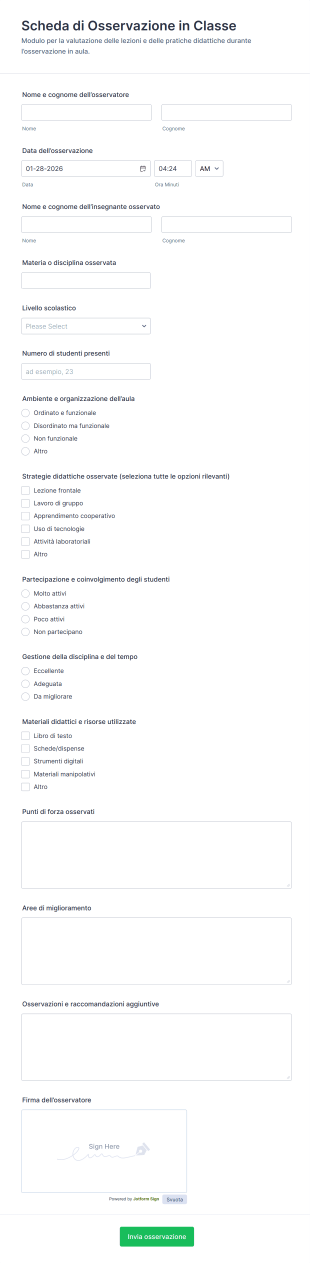 Scheda Di Osservazione In Classe