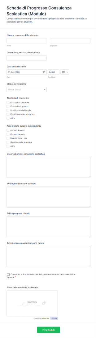 Scheda Di Progresso Consulenza Scolastica (Modulo)