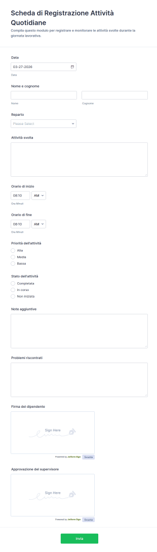 Scheda Di Registrazione Attività Quotidiane
