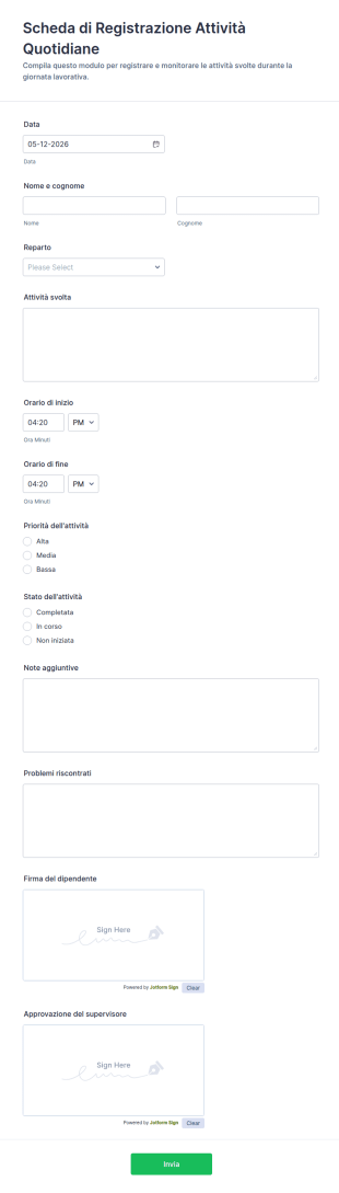 Scheda Di Registrazione Attività Quotidiane