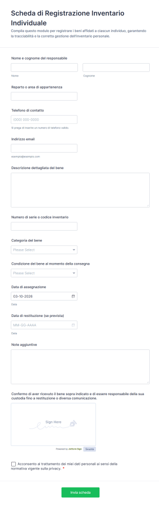 Scheda Di Registrazione Inventario Individuale