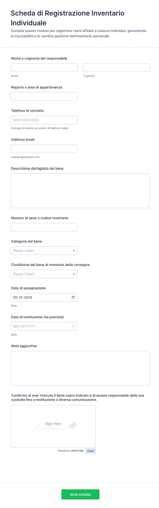 Scheda Di Registrazione Inventario Individuale