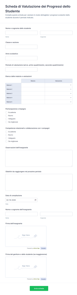 Scheda Di Valutazione Dei Progressi Dello Studente