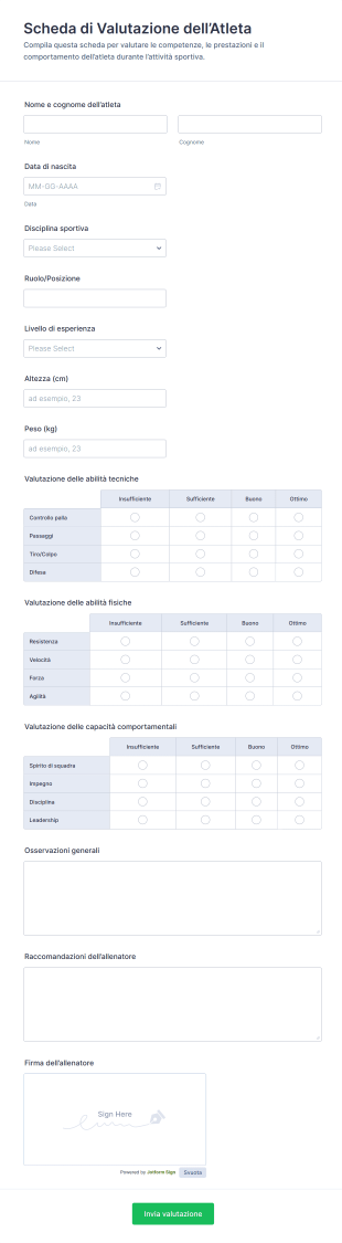 Scheda Di Valutazione Dell’Atleta