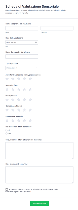 Scheda Di Valutazione Sensoriale
