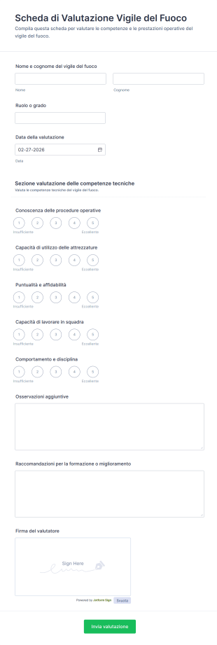 Scheda Di Valutazione Vigile Del Fuoco