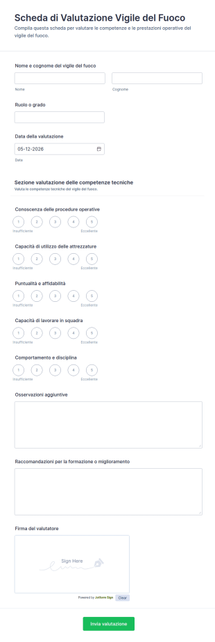 Scheda Di Valutazione Vigile Del Fuoco