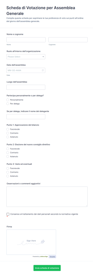 Scheda Di Votazione Per Assemblea Generale