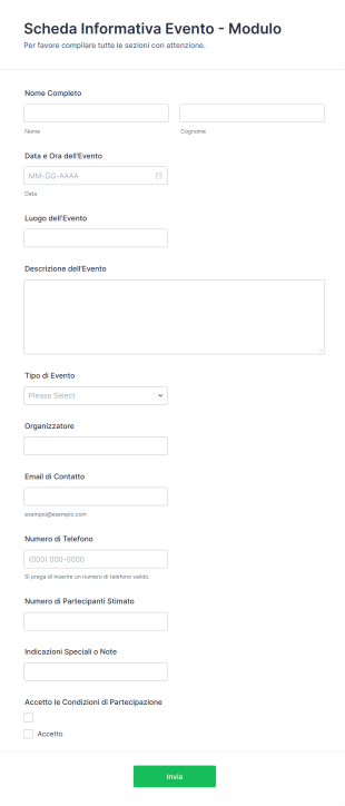 Scheda Informativa Evento Modulo