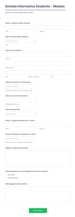 Scheda Informativa Studente Modulo