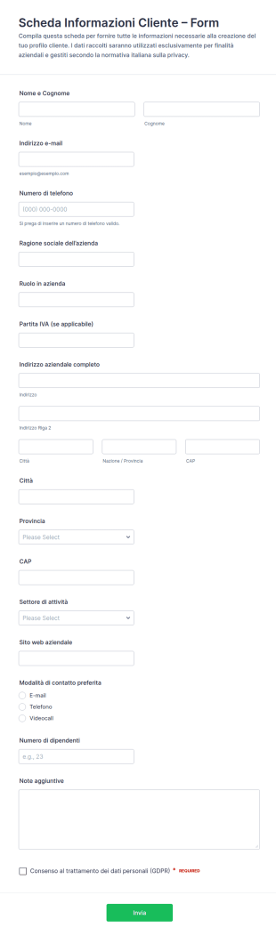 Scheda Informazioni Clienti Form
