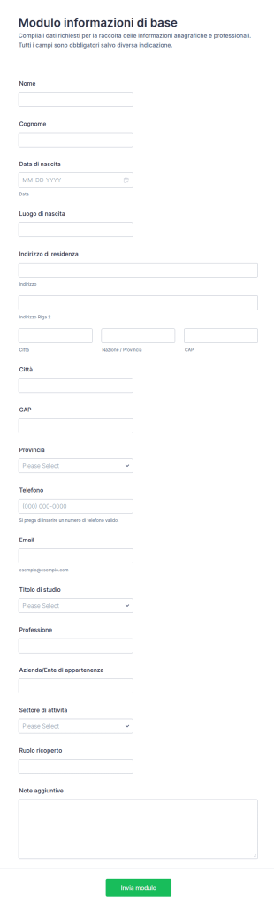 Scheda Informazioni Di Base Form