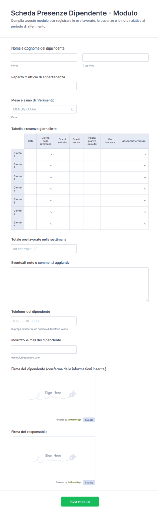 Scheda Presenze Dipendente Modulo