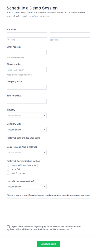 Schedule A Demo Session Form Template