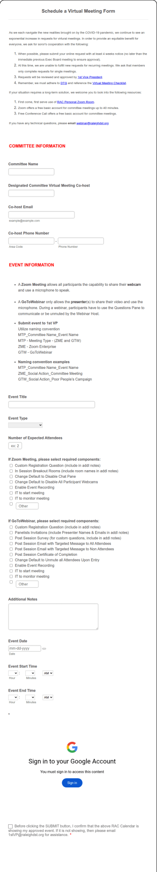 Schedule A Virtual Meeting Form Template