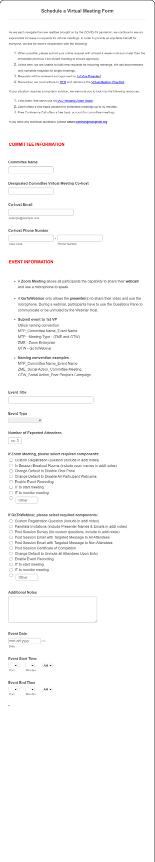 Schedule A Virtual Meeting Form Template
