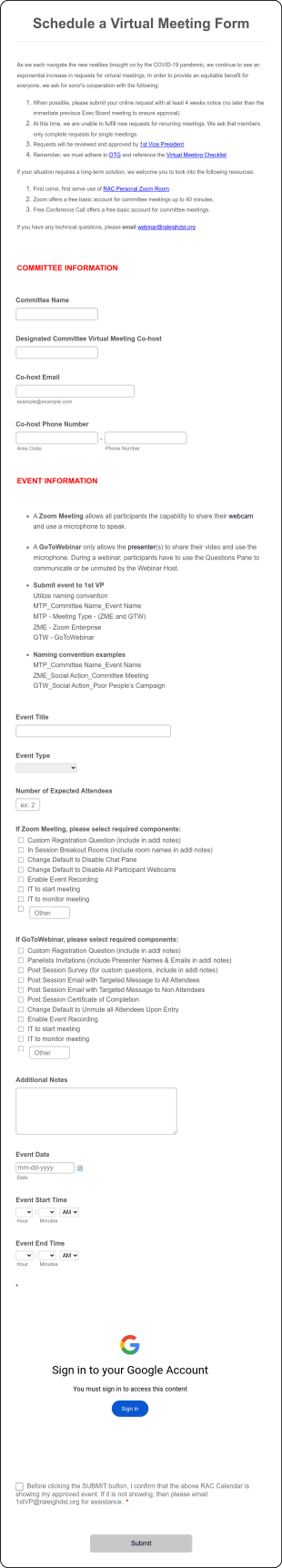 Schedule A Virtual Meeting Form Template