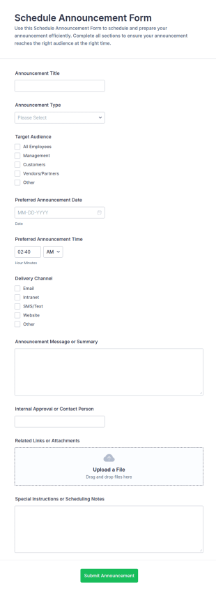 Schedule Announcement Form Template