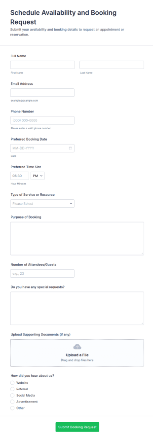 Schedule Availability And Booking Request Form Template