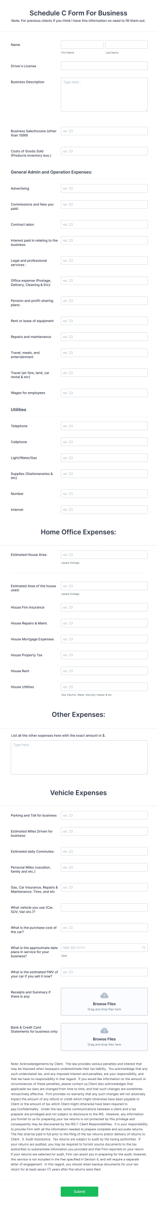 Schedule C Form For Business Form Template