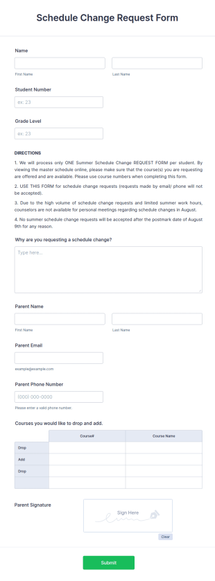 Schedule Change Request Form Template