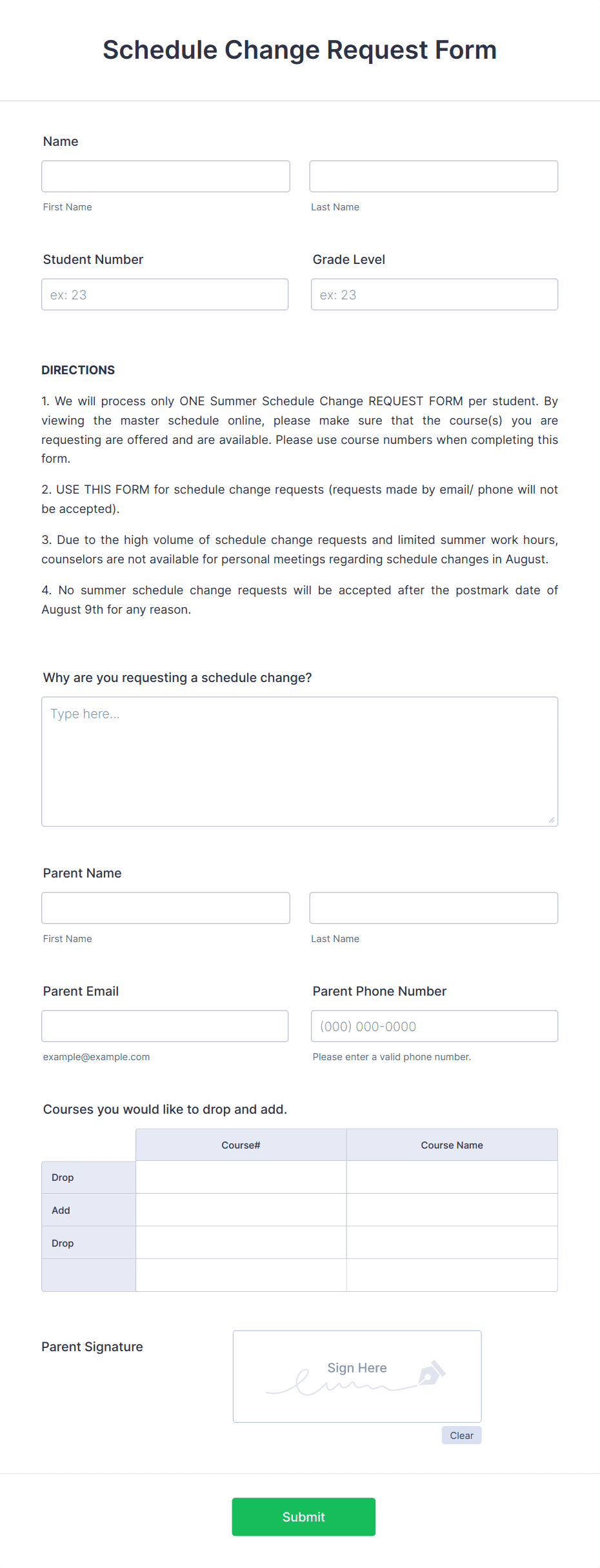 Schedule Change Request Form Template | Jotform