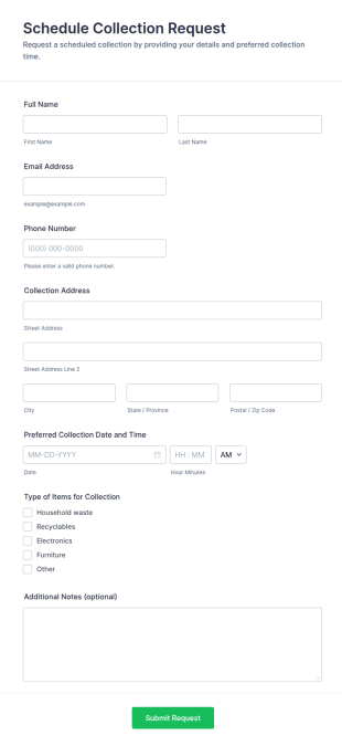 Schedule Collection Request Form Template