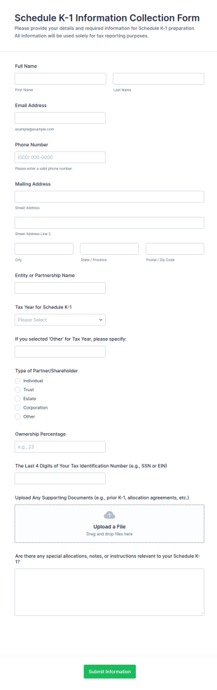 Schedule K 1 Information Collection Form Template