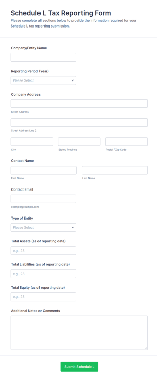 Schedule L Tax Reporting Form Template