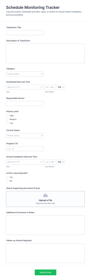 Schedule Monitoring Tracker Form Template