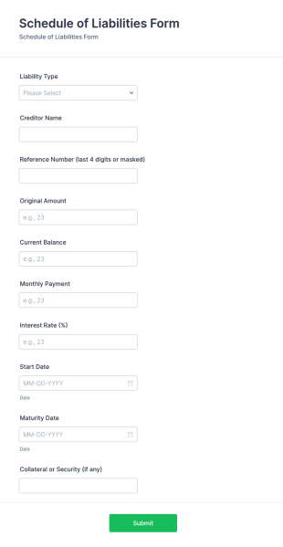 Schedule Of Liabilities Form Template