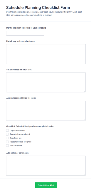 Schedule Planning Checklist Form Template