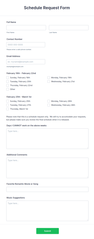 Schedule Request Form Template