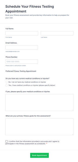 Schedule Your Fitness Testing Appointment Form Template