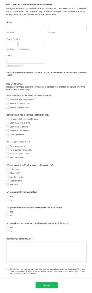 Credit Consultation Scheduling Form Template