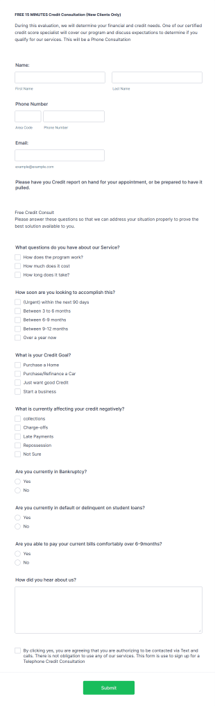 Credit Consultation Scheduling Form Template