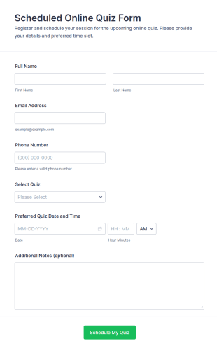 Scheduled Online Quiz Form Template
