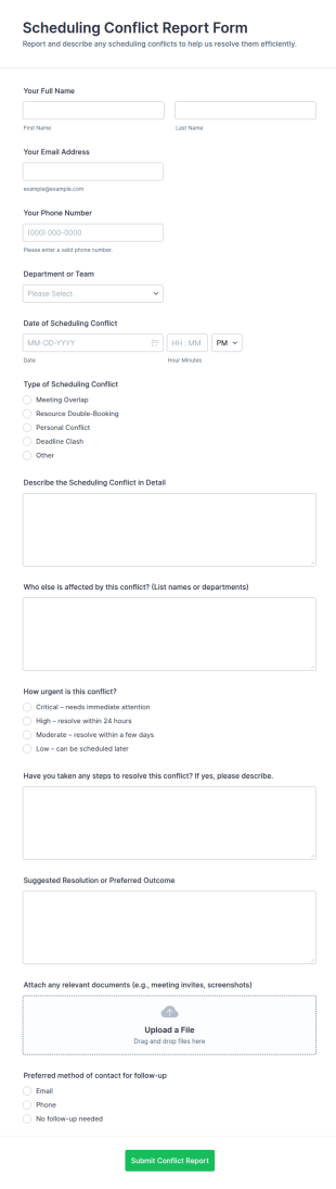 Scheduling Conflict Report Form Template