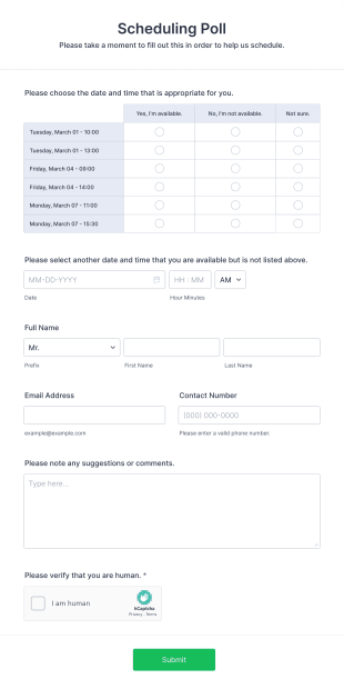 Scheduling Poll Form Template