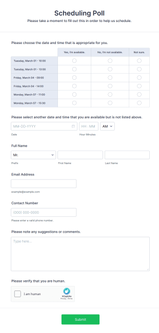 Scheduling Poll Form Template