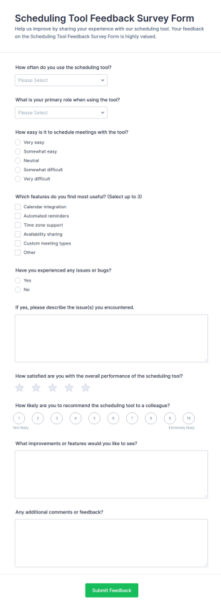 Scheduling Tool Feedback Survey Form Template