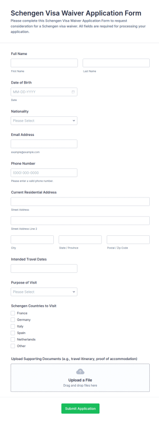 Schengen Visa Waiver Application Form Template