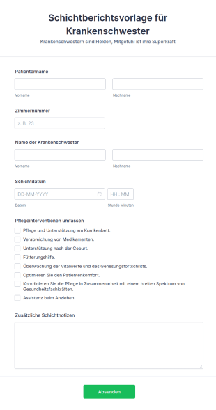 Schichtberichtsvorlage Für Krankenschwester